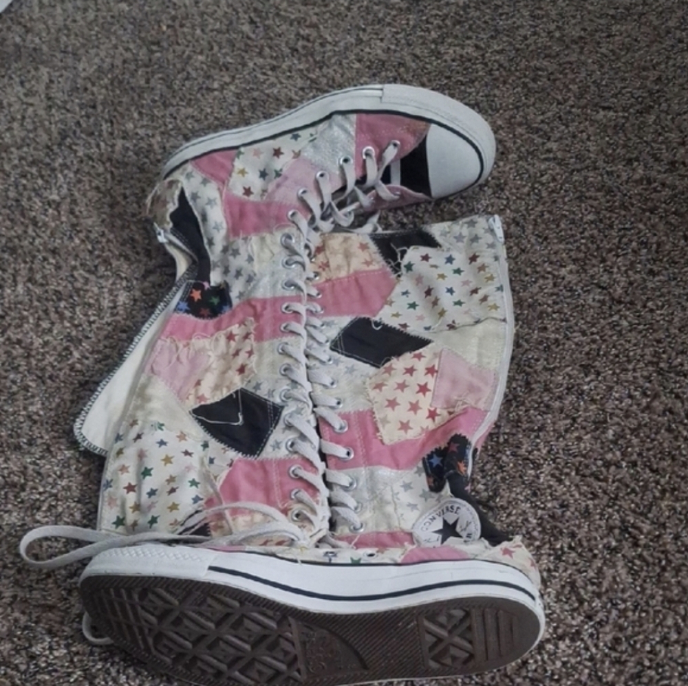 Converse  Pink & Cream Star Patchwork High-Top Sneakers
